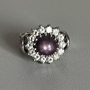 5167- Star Ruby Diamonds Gray Gold Ring
