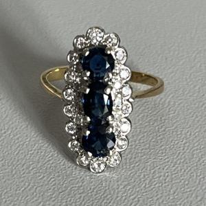 5289- Marquise Ring Yellow Gold And Gray Sapphires Diamonds