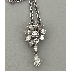 5397a- Silver Necklace Pendant White Gold Diamonds 1.50 Ct
