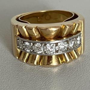 7145- Yellow Gold Platinum Diamond Bridge Ring 1.00 Ct