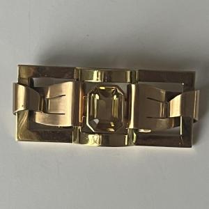 5304- Art Deco Brooch Yellow Gold And Citrine Gray