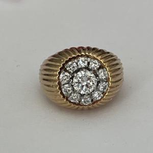 5454- Dome Ring Yellow Gold Platinum Diamonds (0.60 Ct In The Center)
