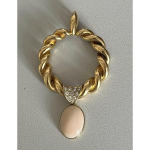 5475- Yellow Gold Coral Diamond Pendant
