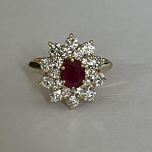 5603- Marguerite Ring Yellow Gold Ruby Diamonds