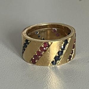 5653- Yellow Gold Sapphire Ruby Band Ring