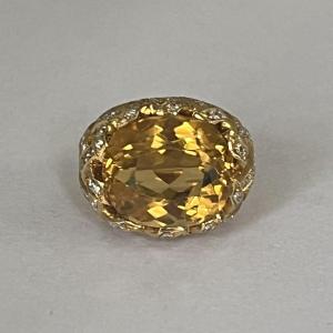5723- Arfan Ring Yellow Gold Citrine Diamonds