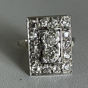 4357- Platinum Diamond Ring (2 X 0.40 Ct In The Center)