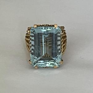 4432- Aquamarine Yellow Gold Thread Ring