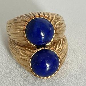 5435- Lapis Lazuli Yellow Gold Double Bangle Ring