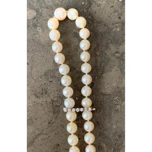 2475- Pearl Necklace Removable Barrette White Gold
