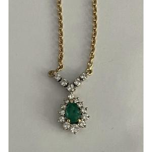 5785- Yellow Gold Emerade Diamond Necklace