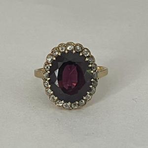 5670- Yellow Gold Garnet Diamond Ring