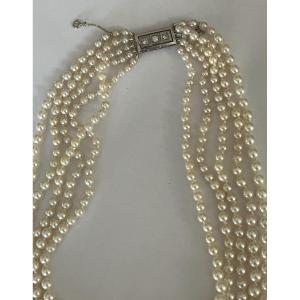 4167- 5 Row Pearl Necklace With Diamond Clasp
