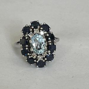4306- White Gold Topaz Sapphires Diamonds Ring