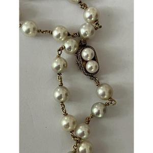 4444- Yellow Gold Pearl Long Necklace