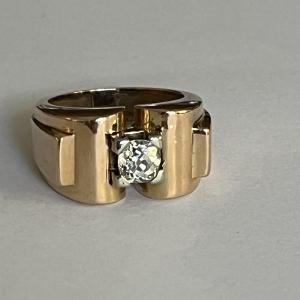 5770- Tank Ring Rose Gold Platinum Diamond 0.50 Ct