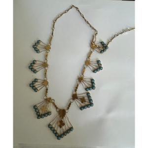 5772- Yellow Gold Turquoise Collar Necklace