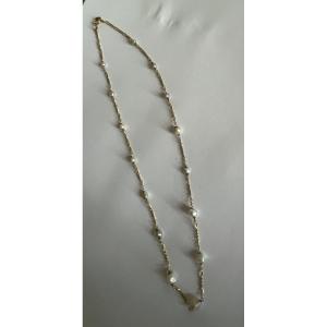 6065- Yellow Gold Necklace With Probably Fine Baroque Pearls