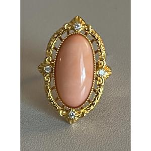 6096- Yellow Gold Coral Diamond Ring