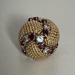 6272- Yellow Gold Ruby Diamond Turban Ring