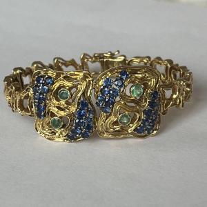 6253- Lalaounis Bracelet Yellow Gold Sapphires Emeralds