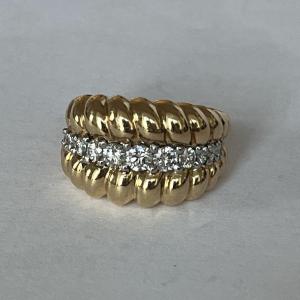 6294- Double Band Ring Godronné Yellow Gold Diamonds