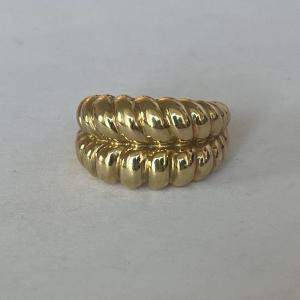 6298- Double Band Ring Godronné Yellow Gold