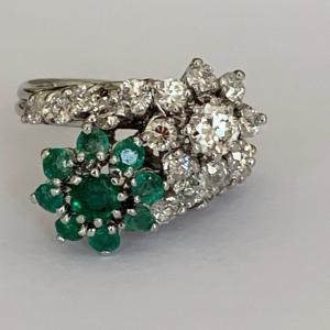 3449- You & Me Platinum Emerald Diamond Ring