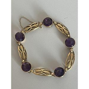 6376- Yellow Gold Filigree Amethyst Bracelet