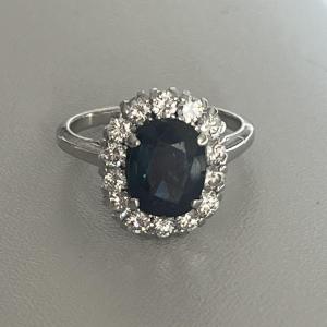 6397- Pompadour Platinum Sapphire Diamond Ring