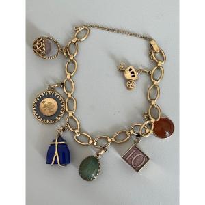 5477- Yellow Gold Charm Bracelet With Hard Stones
