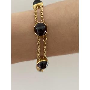5919- Antique Yellow Gold Garnet Bracelet