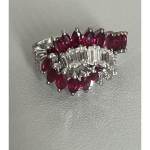 6451- Vintage Ring In White Gold, Ruby, And Diamonds