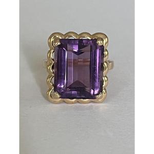 6545- Scalloped Yellow Gold Amethyst Ring