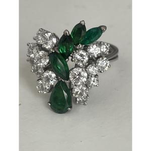 6550- Gübelin Ring White Gold Garnets Tsavorites Emerald Diamonds