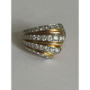 6570- Retro Yellow Gold Godronné Ring With 1.40 Ct Diamonds