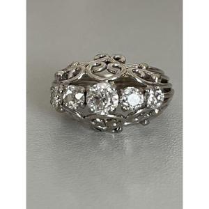 6582- Garter Ring Platinum White Gold Diamonds 1.10 Ct
