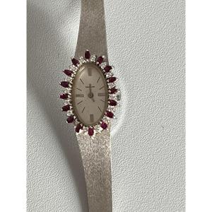 4150- Ladies' Watch In White Gold, Diamonds, And Rubies