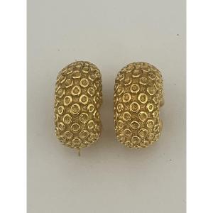 6592- Large Embossed Yellow Gold Hoop Earrings