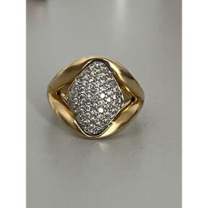 6746- Yellow Gold Dome Ring Paved With Diamonds