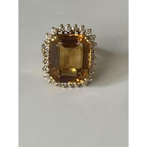 6759- Yellow Gold Citrine Diamond Ring