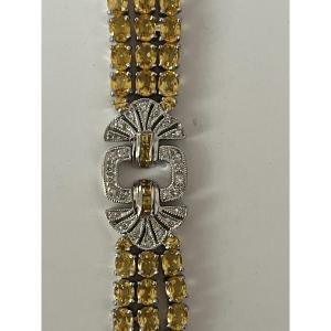 6777- Flexible Bracelet White Gold Yellow Sapphires (10.50 Ct) Diamonds (2.80 Ct)