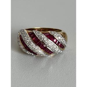 6761- Yellow And Grey Gold Bandeau Ring With Ruby Diamonds