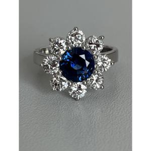 6762- Platinum Flower Ring Ceylon Sapphire Royal Blue Diamonds