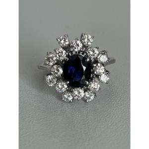 6764- White Gold Ring Sapphire 2.00 Ct Diamonds 1.20 Ct