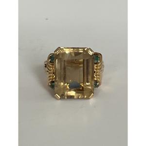 6672- Yellow Gold Citrine Emerald Ring