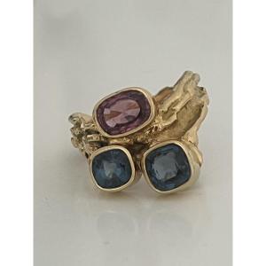 6972- Designer Ring In Yellow Gold With Topaz From The 1970s