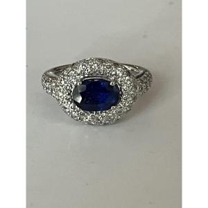 70eon- 2.00 Ct Unheated Royal Blue Sapphire White Gold Ring With Diamonds