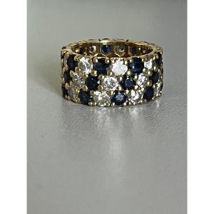 4208- Yellow Gold Sapphire Diamond Band Ring