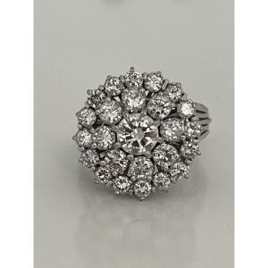 6960-important Flower Ring White Gold Diamonds 2.00 Ct